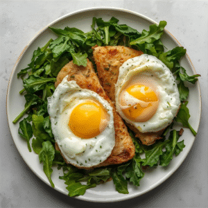 Chicken, eggs, and leafy greens on a plate — balanced keto plan for women over 40.