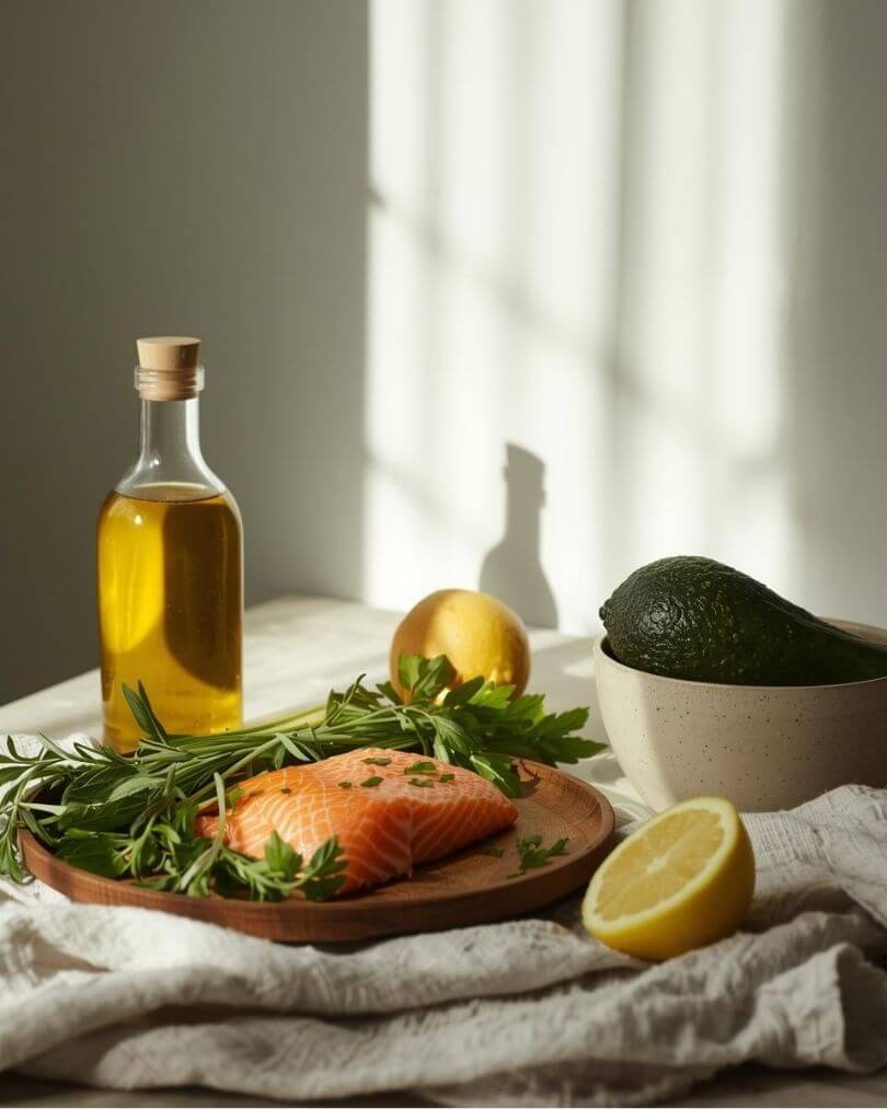 Anti-inflammatory keto Mediterranean foods supporting anxiety recovery and nervous system healing.