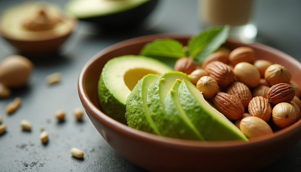 keto and mental health - bowl with nuts and avocado slices