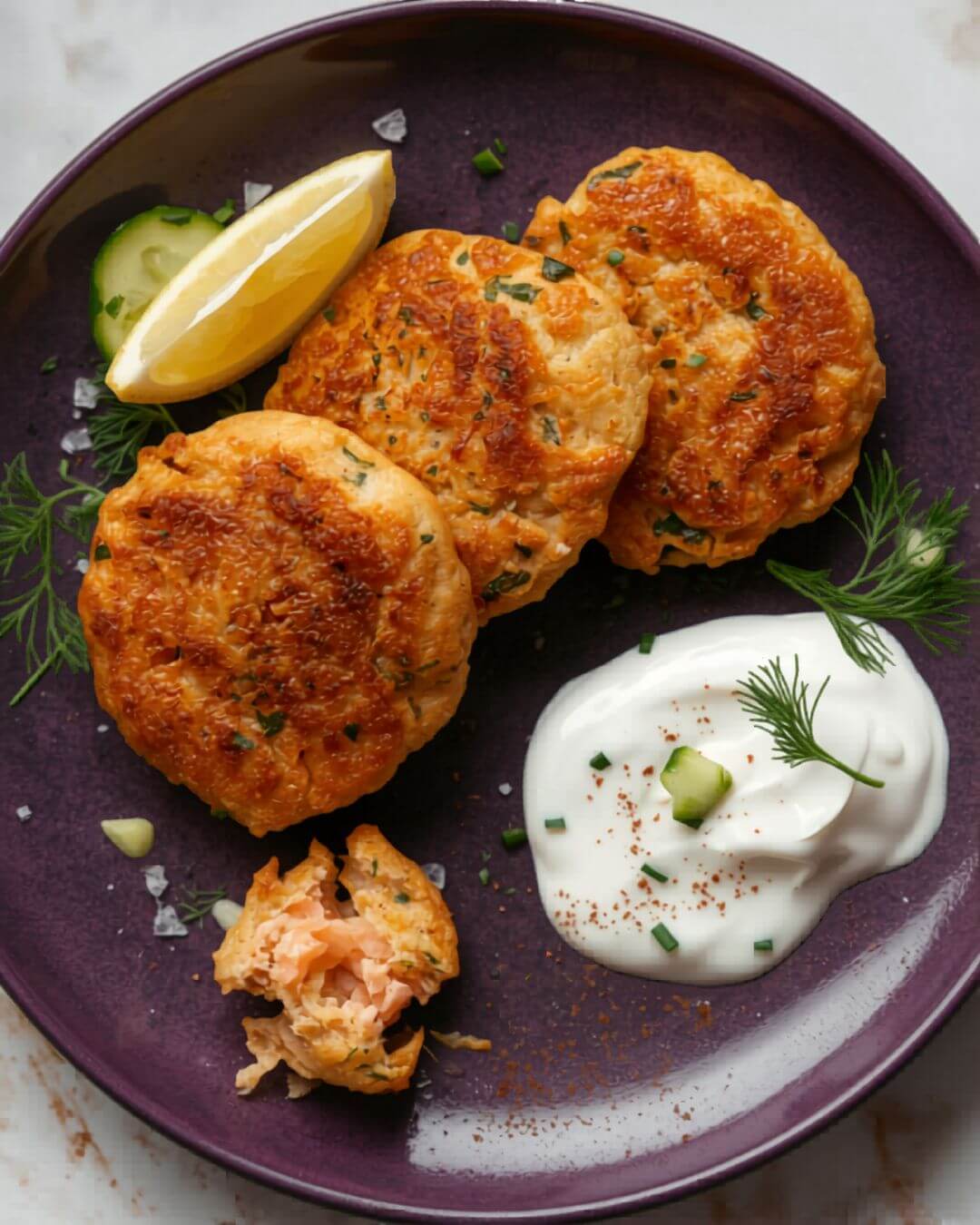 Recipe 4: Mediterranean Salmon Patties with Tzatziki — keto Mediterranean air fryer dinner with crispy patties and cool yogurt sauce