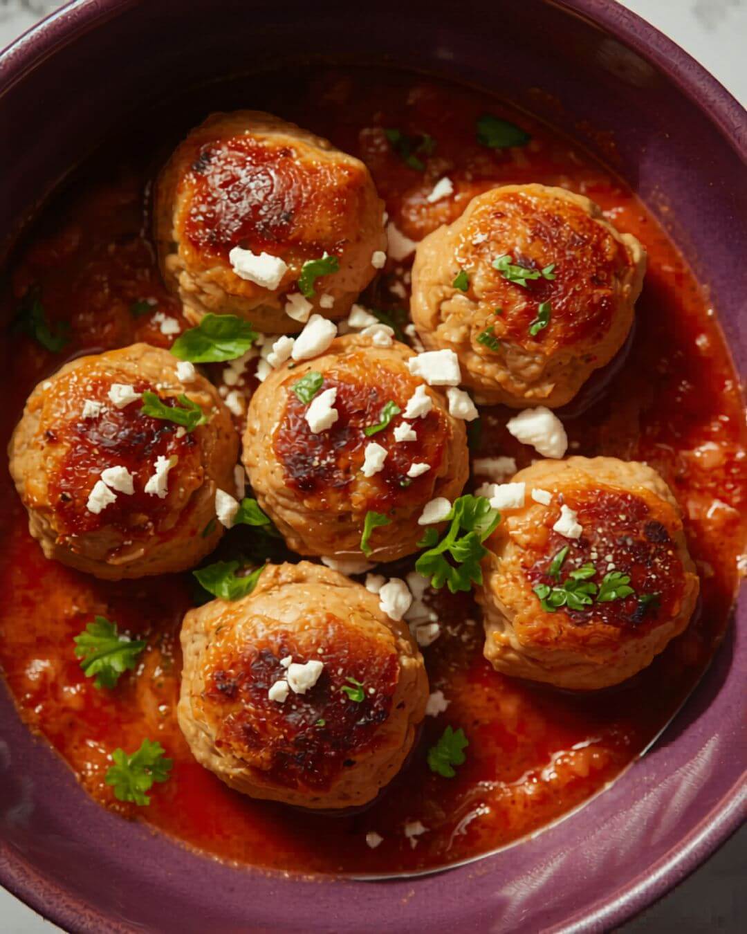 Recipe 15: Spiced Turkey Meatballs in Tomato Herb Sauce — keto Mediterranean air fryer dinner with golden turkey meatballs in rustic tomato sauce