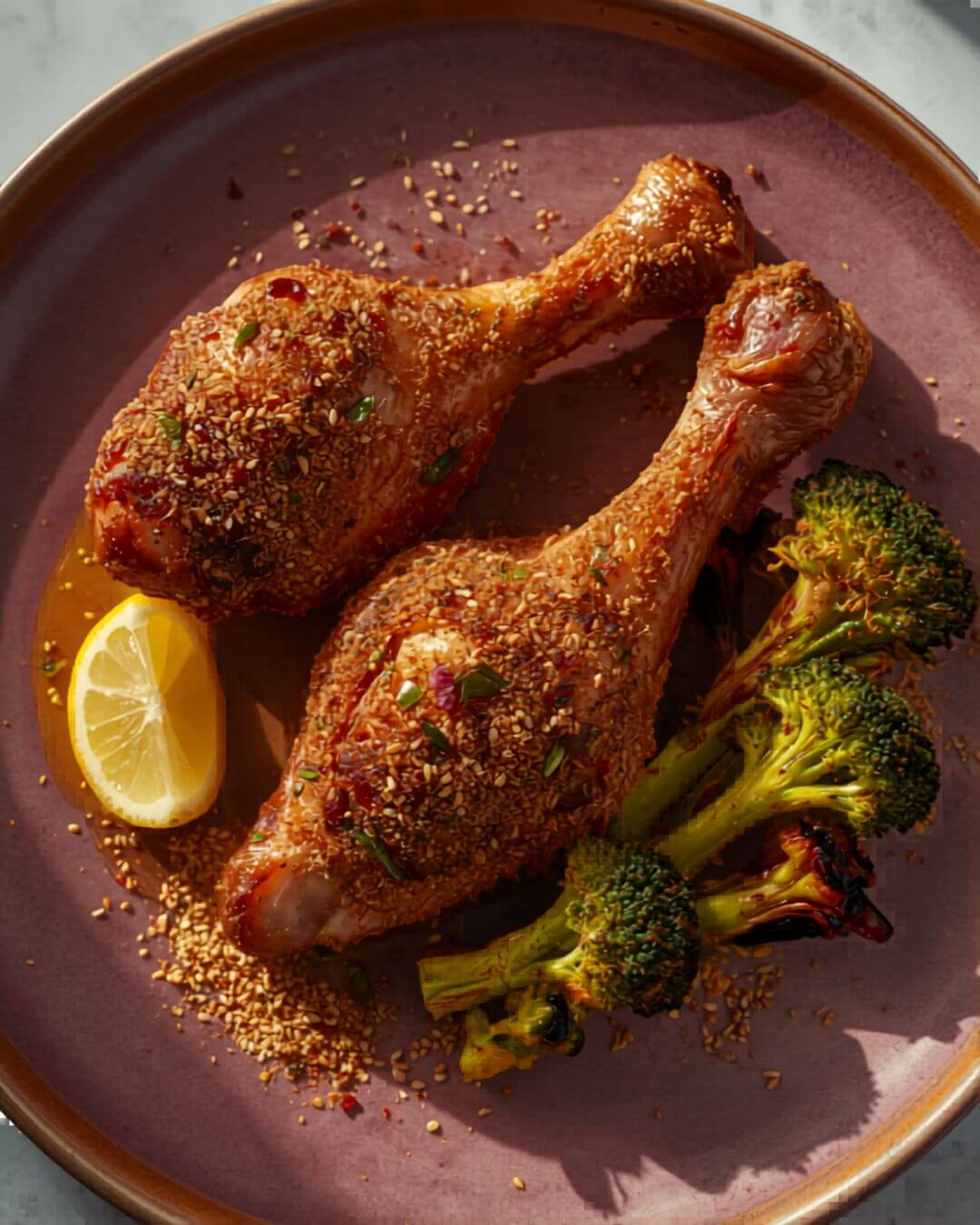 Recipe 12: Za'atar Chicken Drumsticks with Roasted Broccoli — keto Mediterranean air fryer dinner with za'atar-crusted drumsticks and charred broccoli